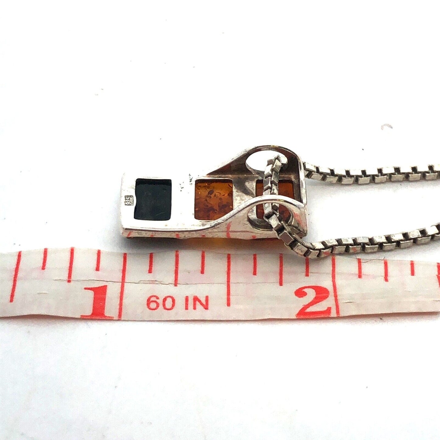 925 Sterling Silver Amber Trio Rectangle Statement Pendant Necklace