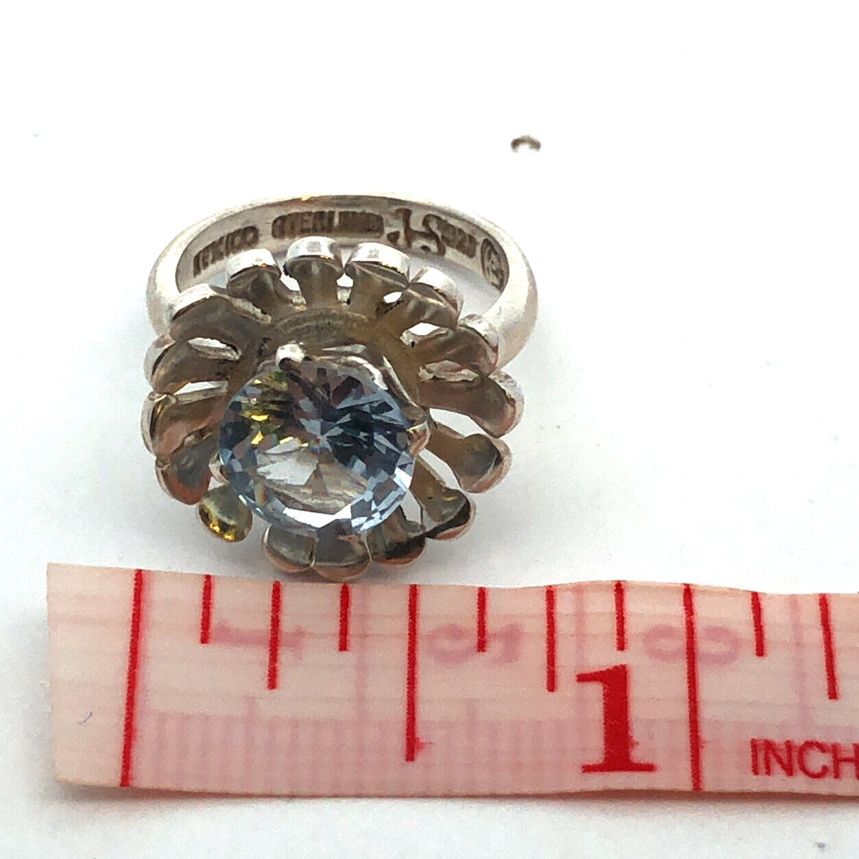 Vintage Designer Mexico 925 Sterling Silver Round Tanzanite Flower Cocktail Ring