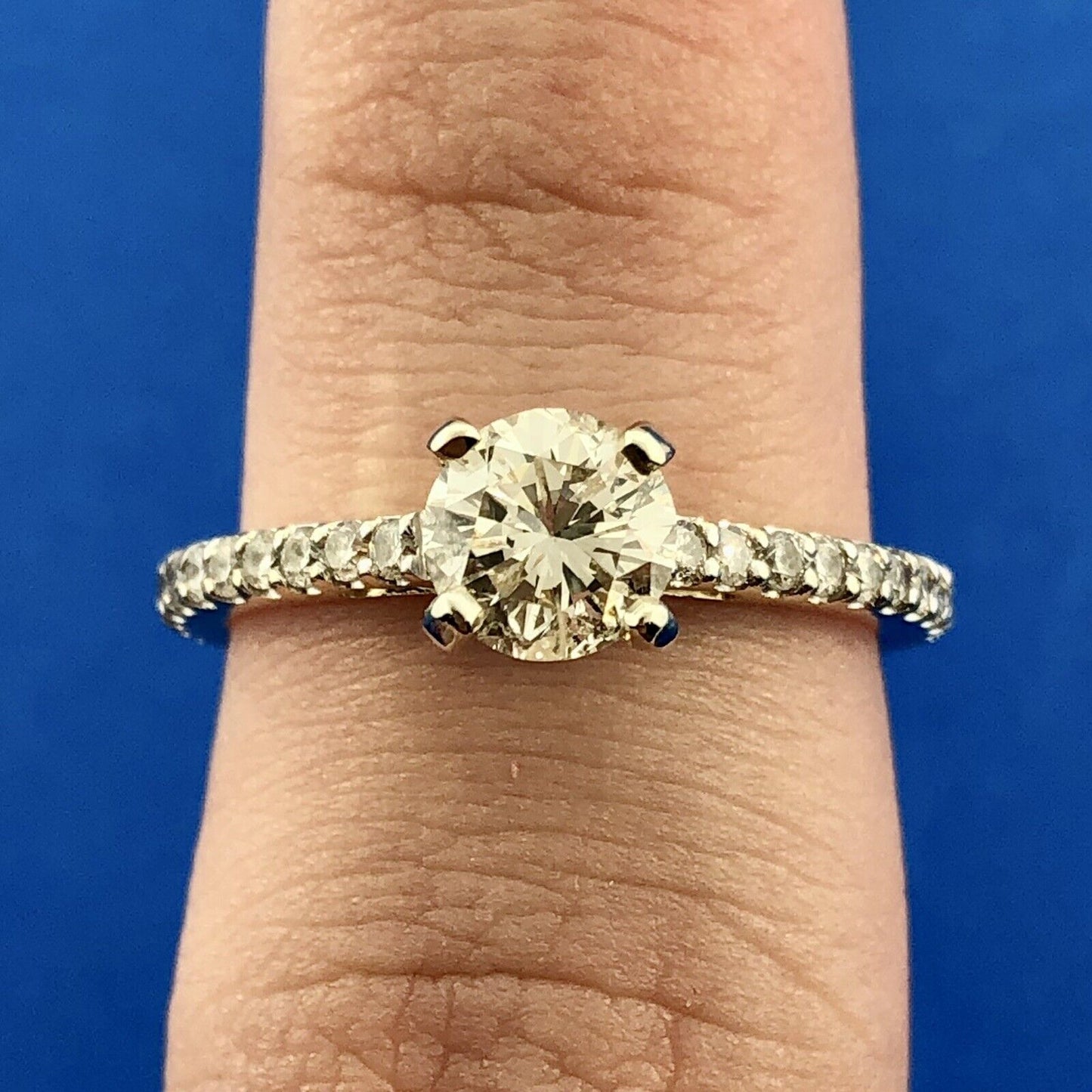 Designer 14K Yellow Gold Round Diamond Solitaire Accented Engagement Ring