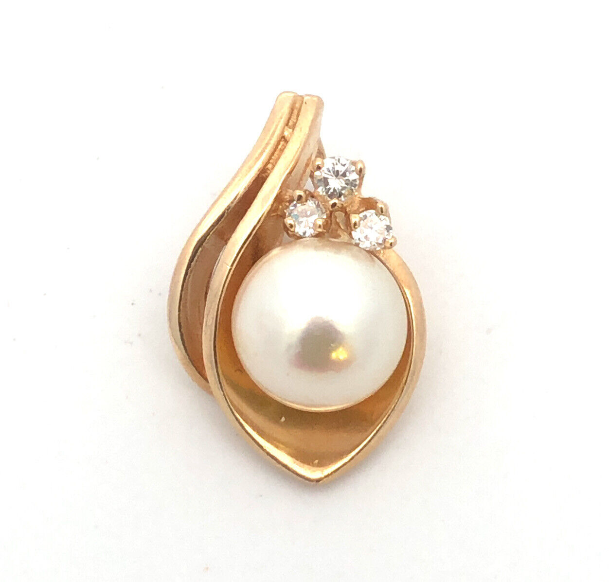Designer 14K Yellow Gold Pearl Diamond Accented Anniversary Drop Pendant