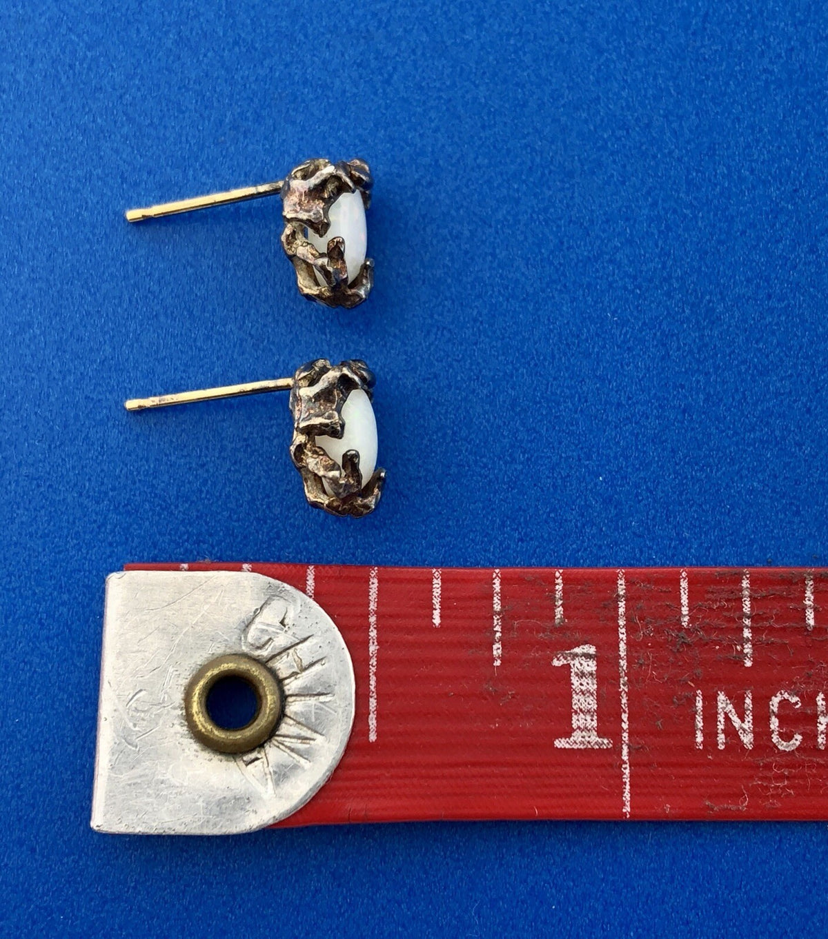 Native American Artisan Sterling Silver 14K Gold Opal Free Form Stud Earrings