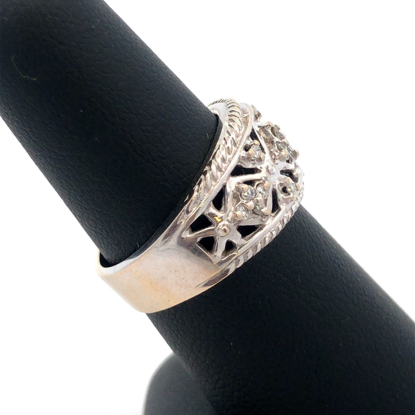 Stunning Designer FTJ 14K White Gold Diamond Celtic Design Band Ring Size 6.75