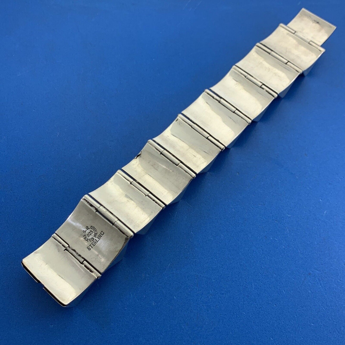 Mid-Century Taxco 925 Sterling Silver Modernist Accordion Style Cuff Bracelet