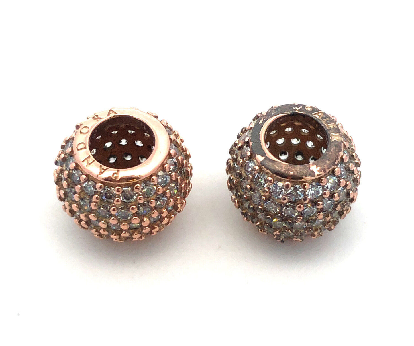 PANDORA 925 Sterling Silver Rose Gold Vermeil CZ Lights Ball 781051 Pave Charm