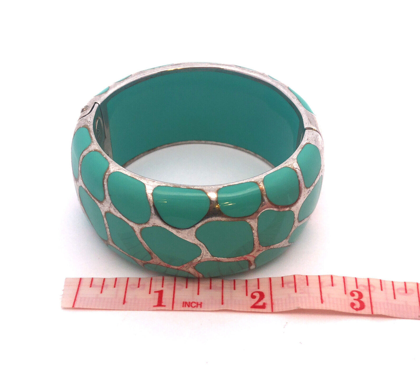 Vintage Angelique De Paris Sterling Silver Turquoise Resin Hinged Cuff Bracelet