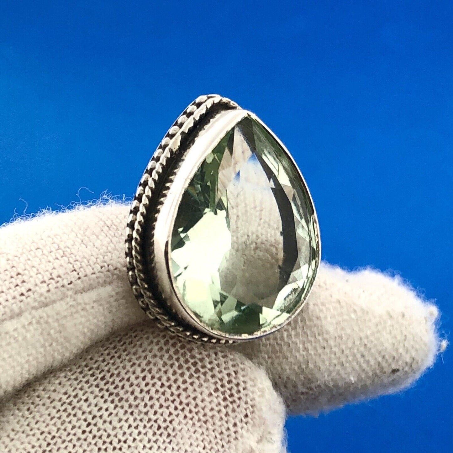 Retro 925 Sterling Silver Pear Pale Green Cubic Zirconia Statement Earrings