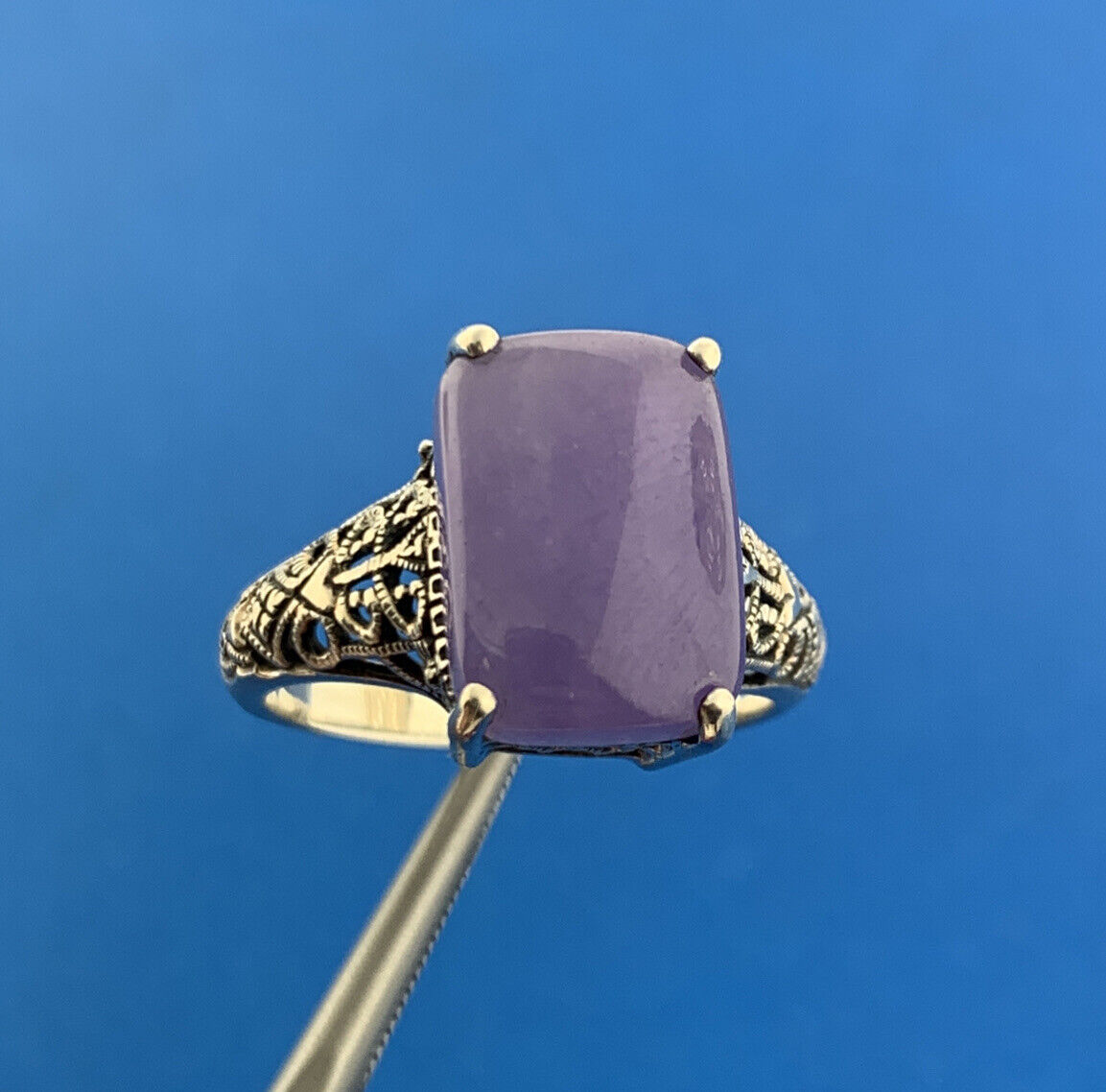 Designer CNA 925 Sterling Silver Purple Jade Jadeite Filigree Open Work Ring