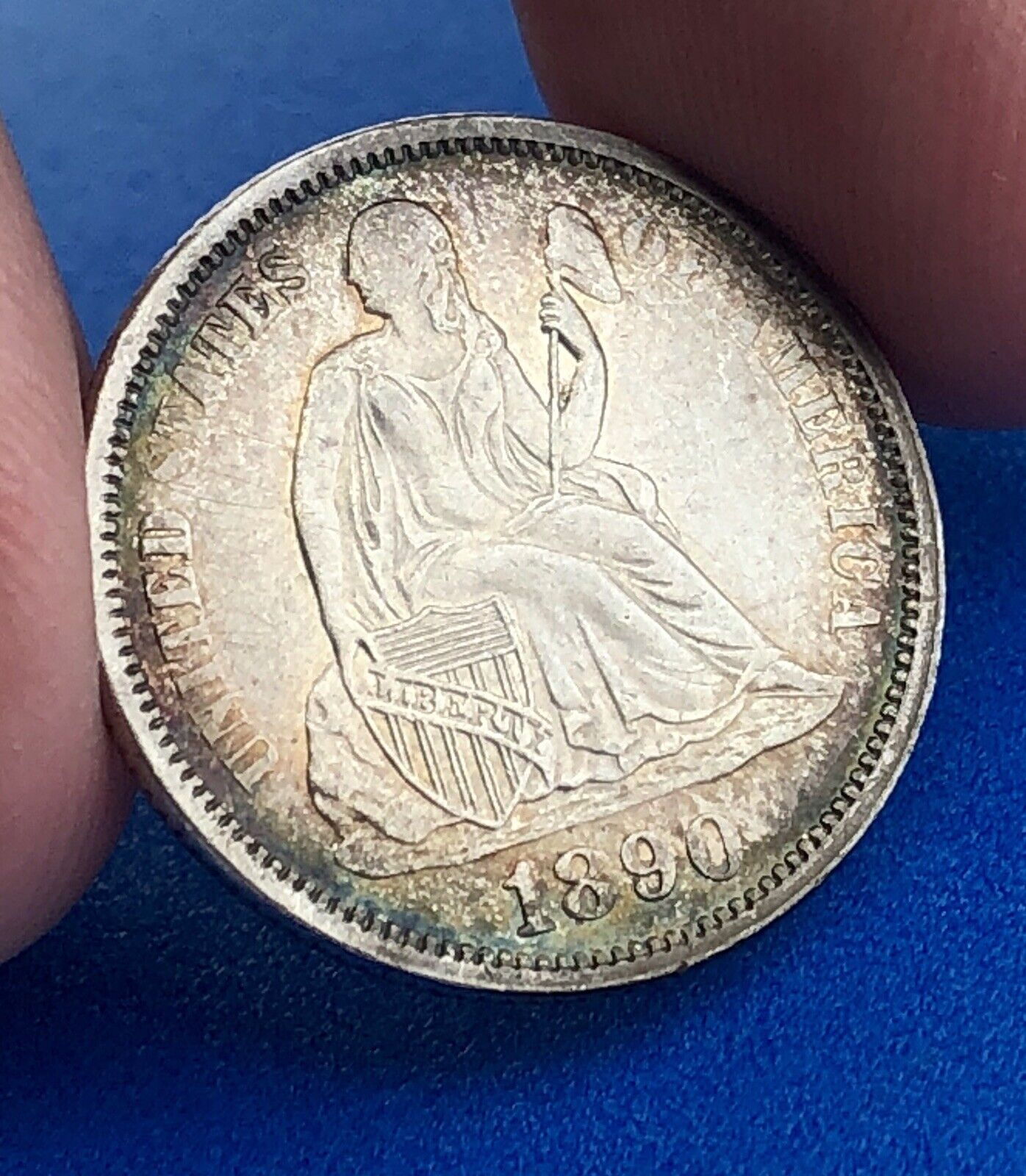 1890 P Silver Seated Liberty Dime Better Key New Orleans Coin Sunset Tone AU DET