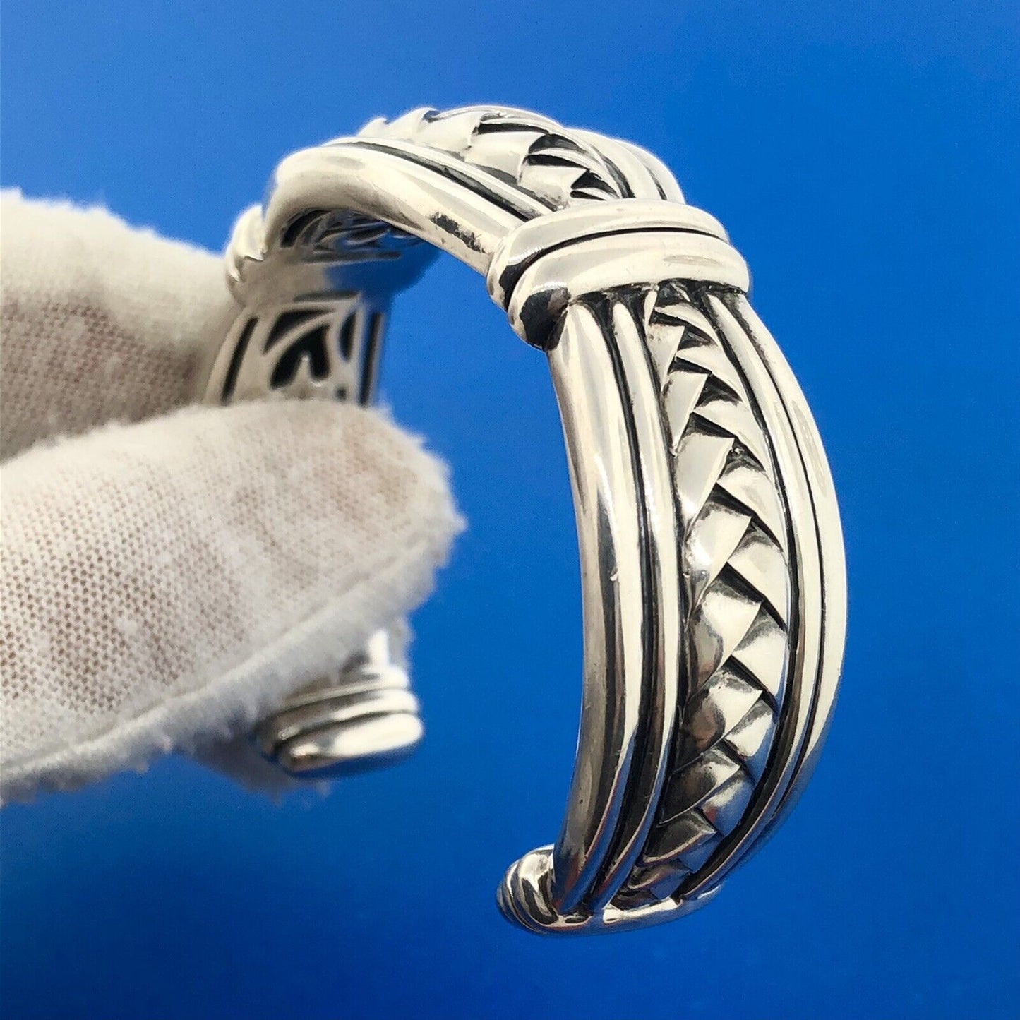 Designer Scott Kay 925 Sterling Silver Basket Weave Knot Statement Cuff Bracelet