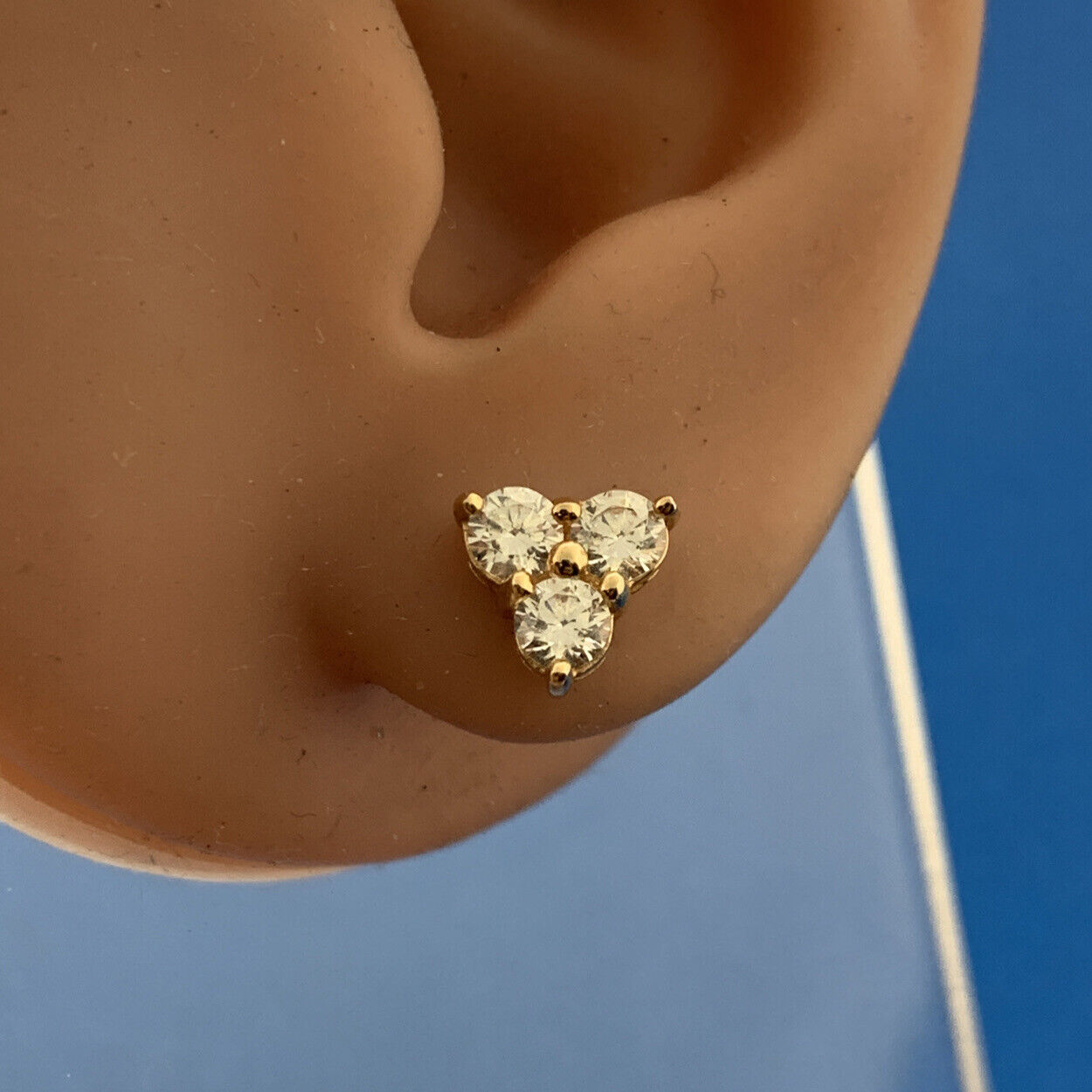 Designer 14K Yellow Gold Cubic Zirconia CZ Triangular Statement Stud Earrings