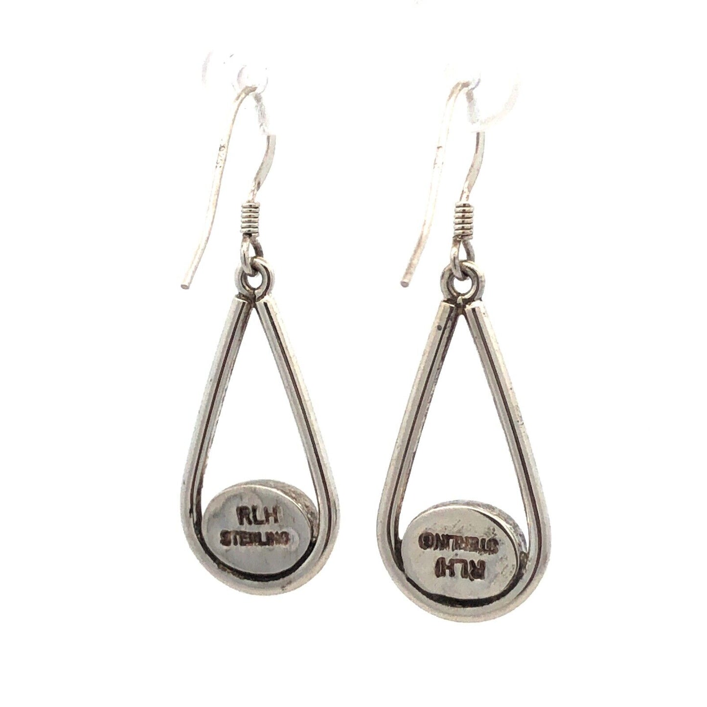 Native American RLH 925 Sterling Silver Oval Black Onyx Hook Dangle Earrings