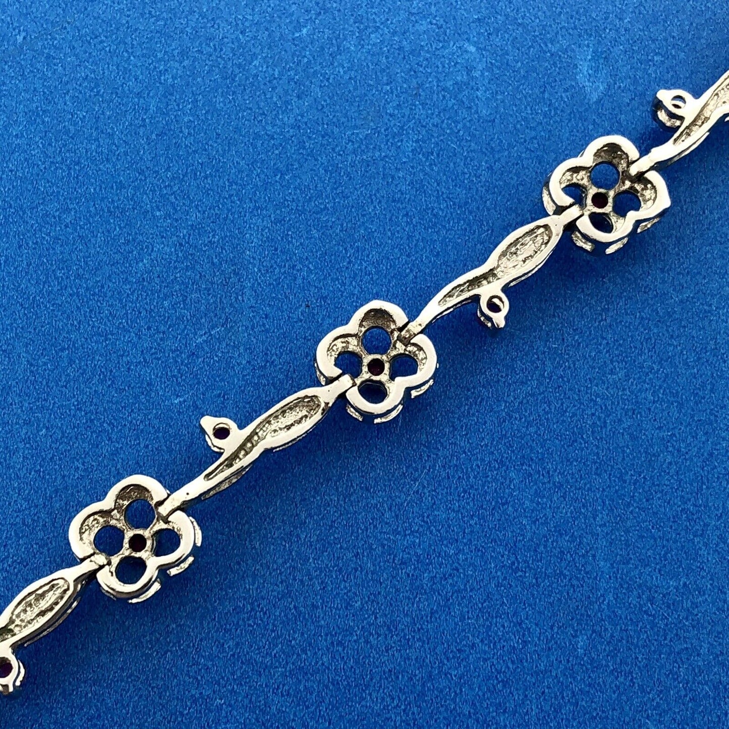 Designer 925 Sterling Silver Ruby Floral Vine July Anniversary Tennis Bracelet