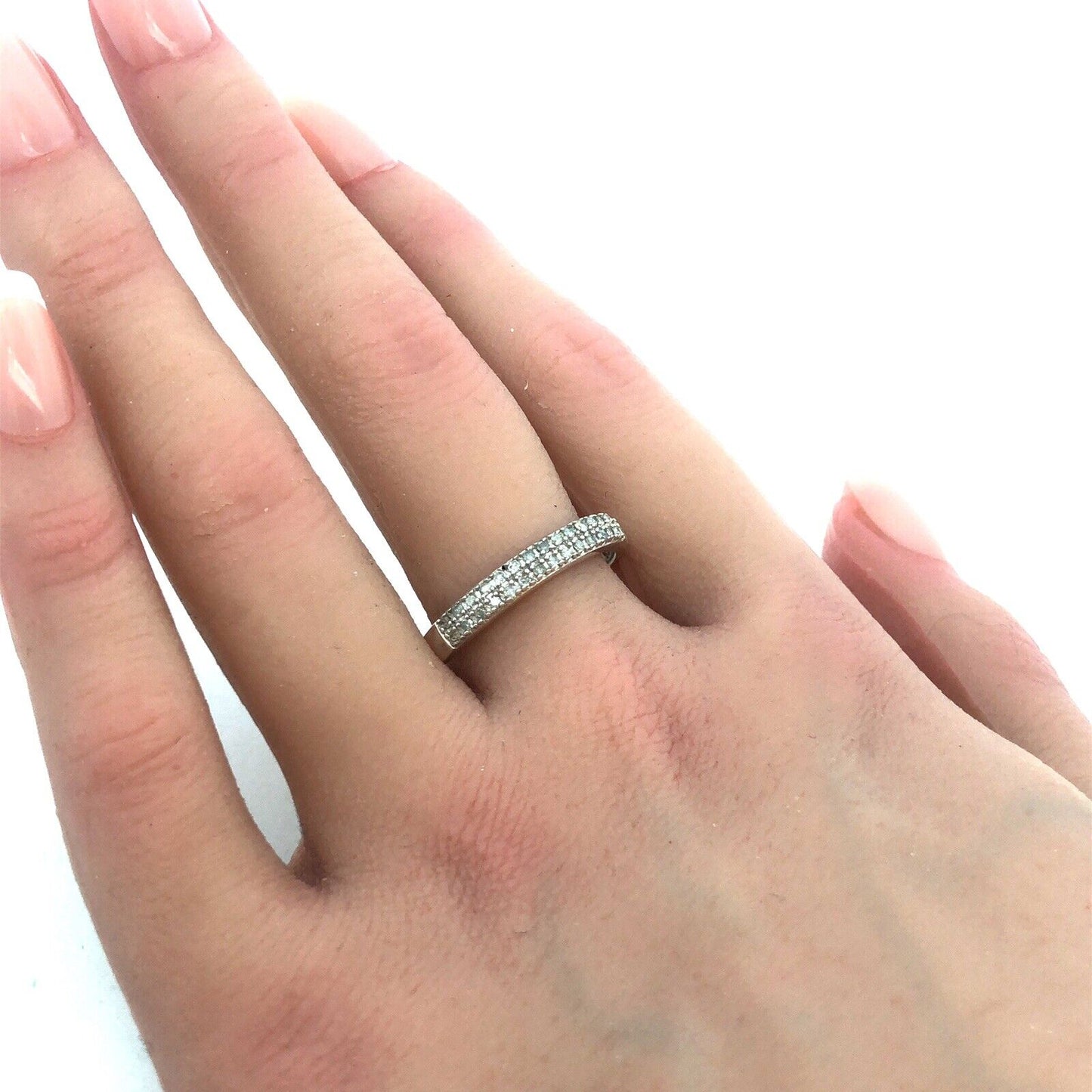 Designer DJoy 925 Sterling Silver Round Diamond Pave Anniversary Band Ring