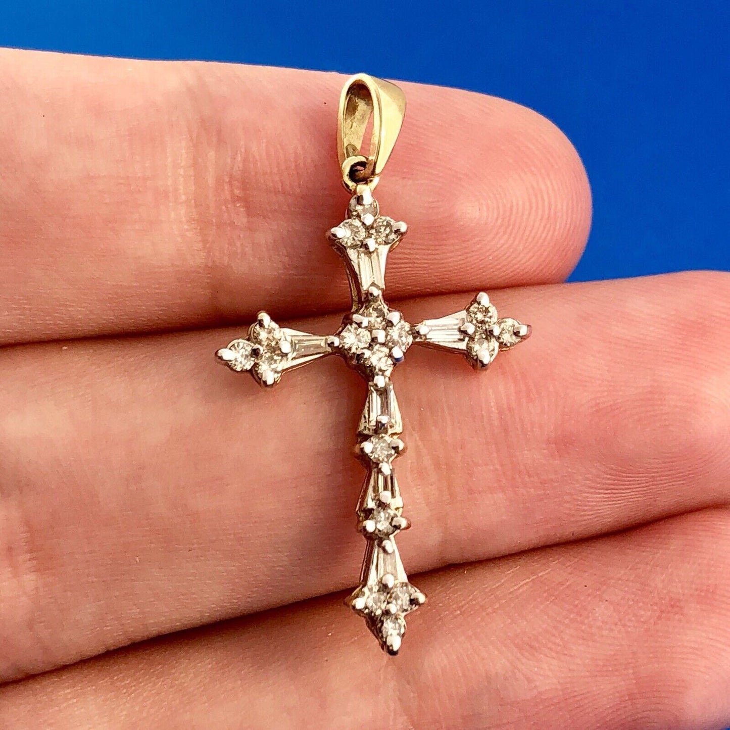 14K Yellow Gold Diamond Cluster Religious Easter Communion Cross Pendant
