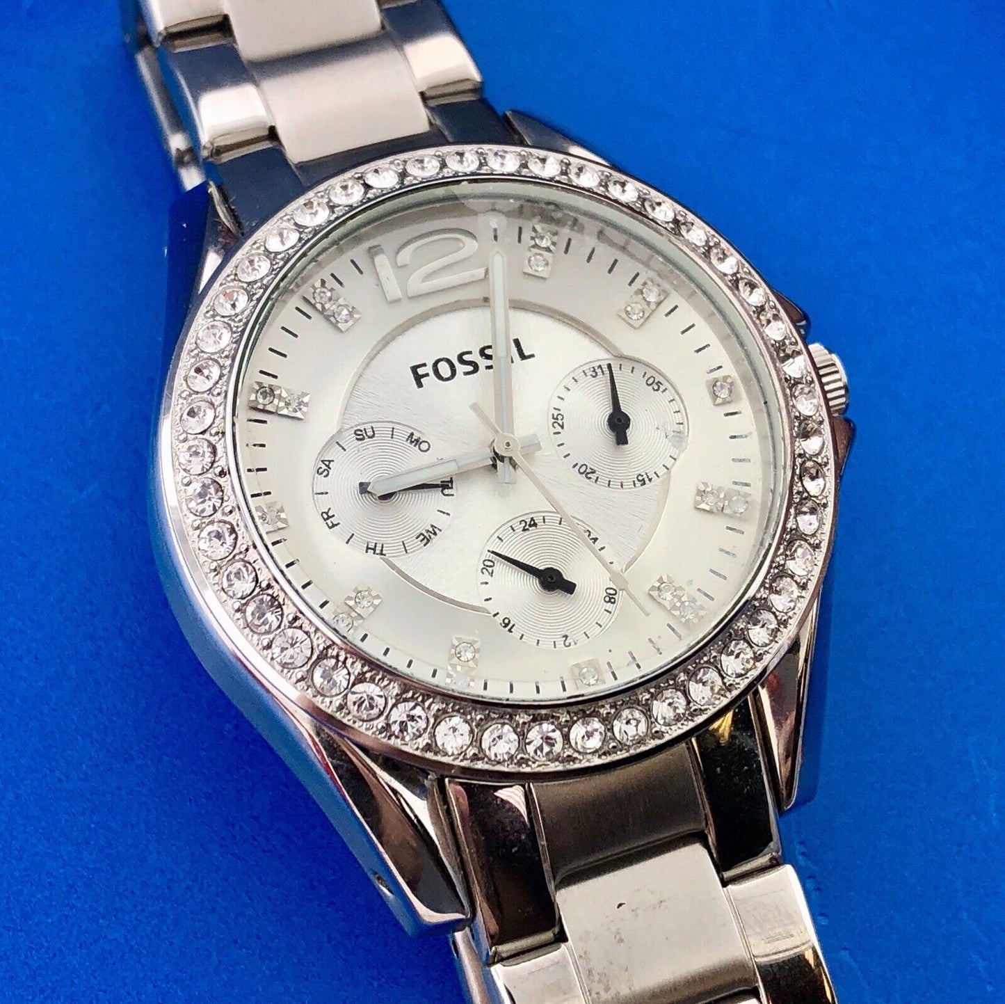 Fossil Ladies Riley Multi Functional ES3202 Chronograph CZ Stainless Steel Watch