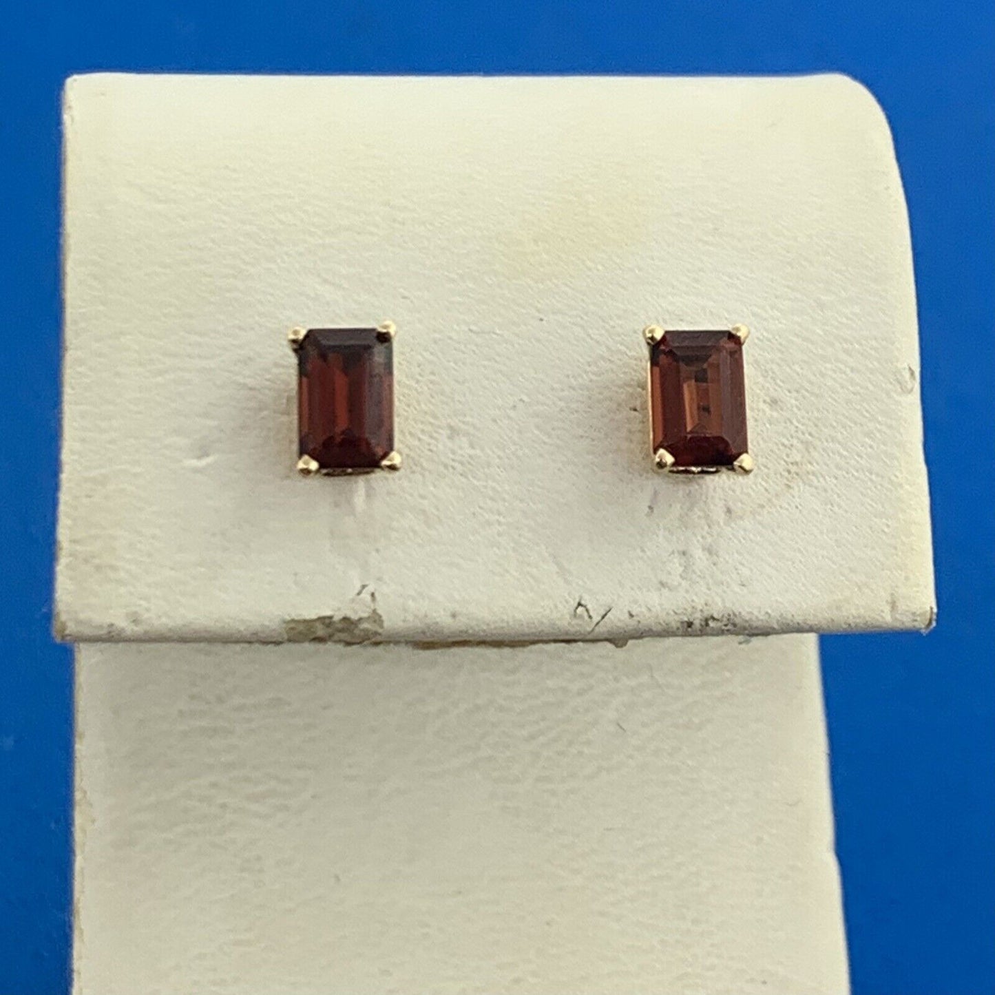 Designer 14K Yellow Gold Emerald Cut Garnet Stud Earrings