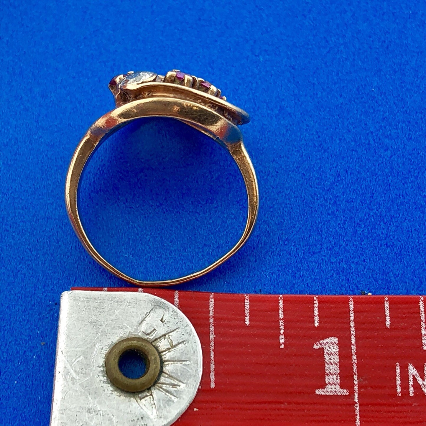 Vintage 14K Yellow Gold Diamond Ruby Free Form Cocktail Ring