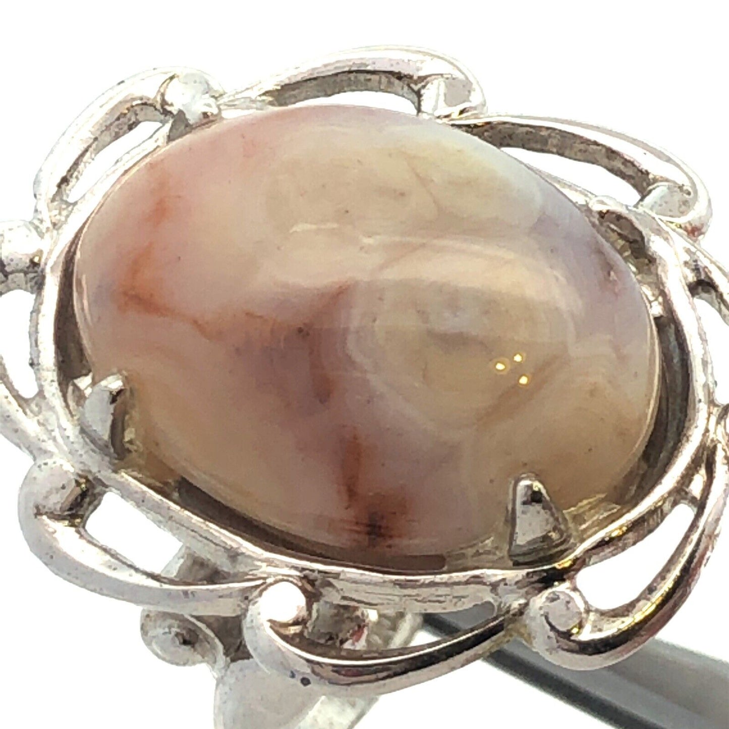 Designer 925 Sterling Silver Oval Agate Cabochon Statement Cocktail Ring