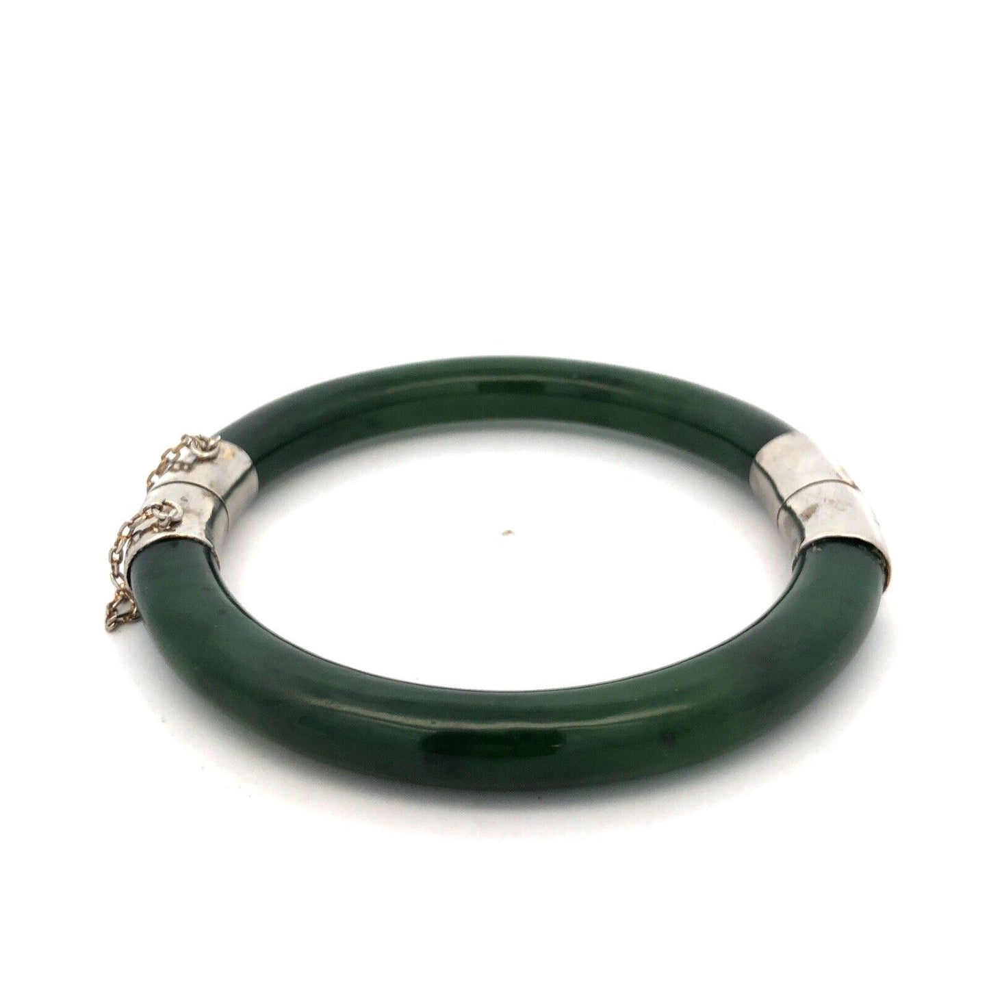 Vintage Designer CTY 925 Sterling Silver Jade Hinged Cuff Statement Bracelet