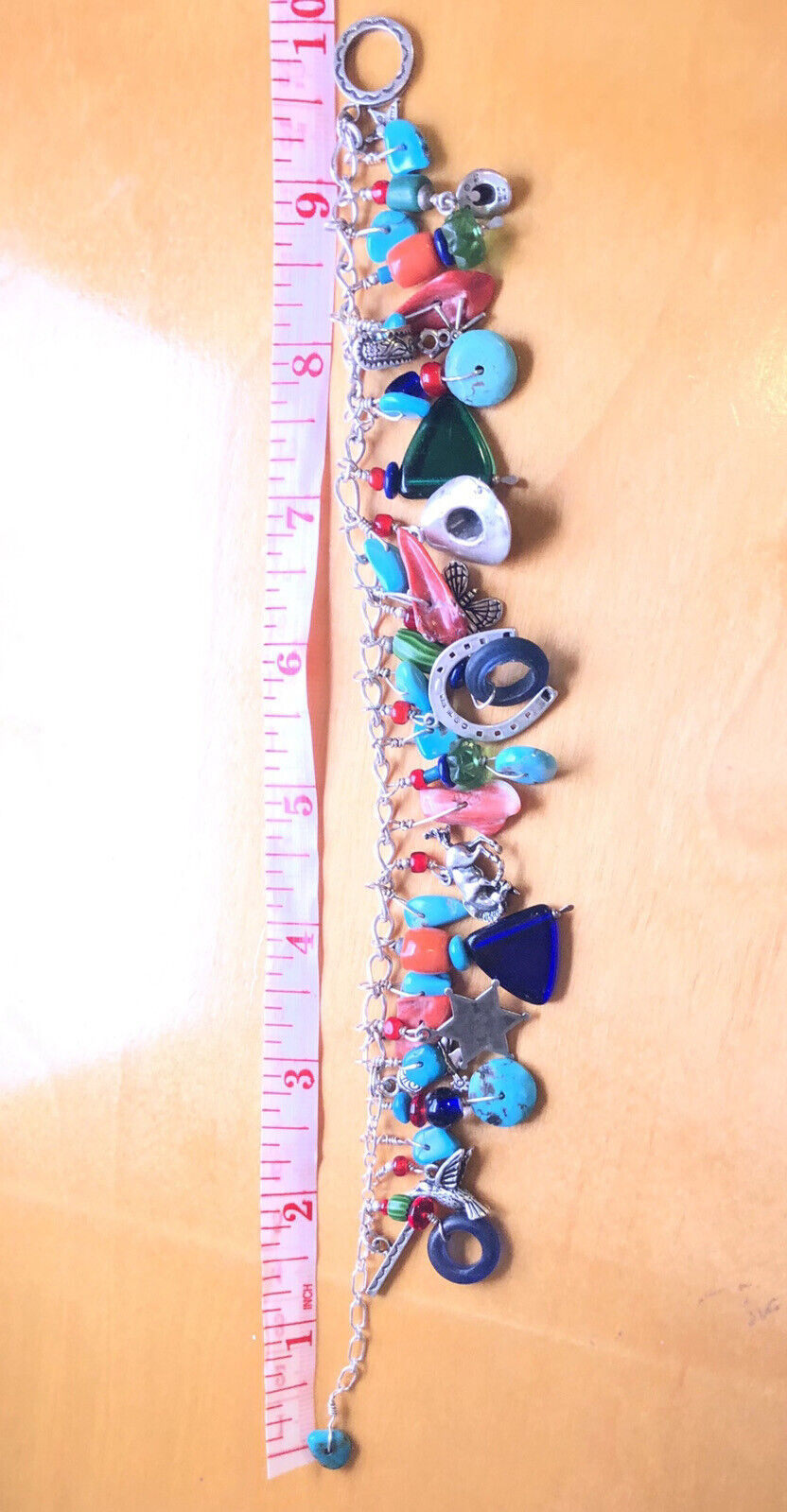 Native American 925 Sterling Silver Multistone Charm Statement Bracelet