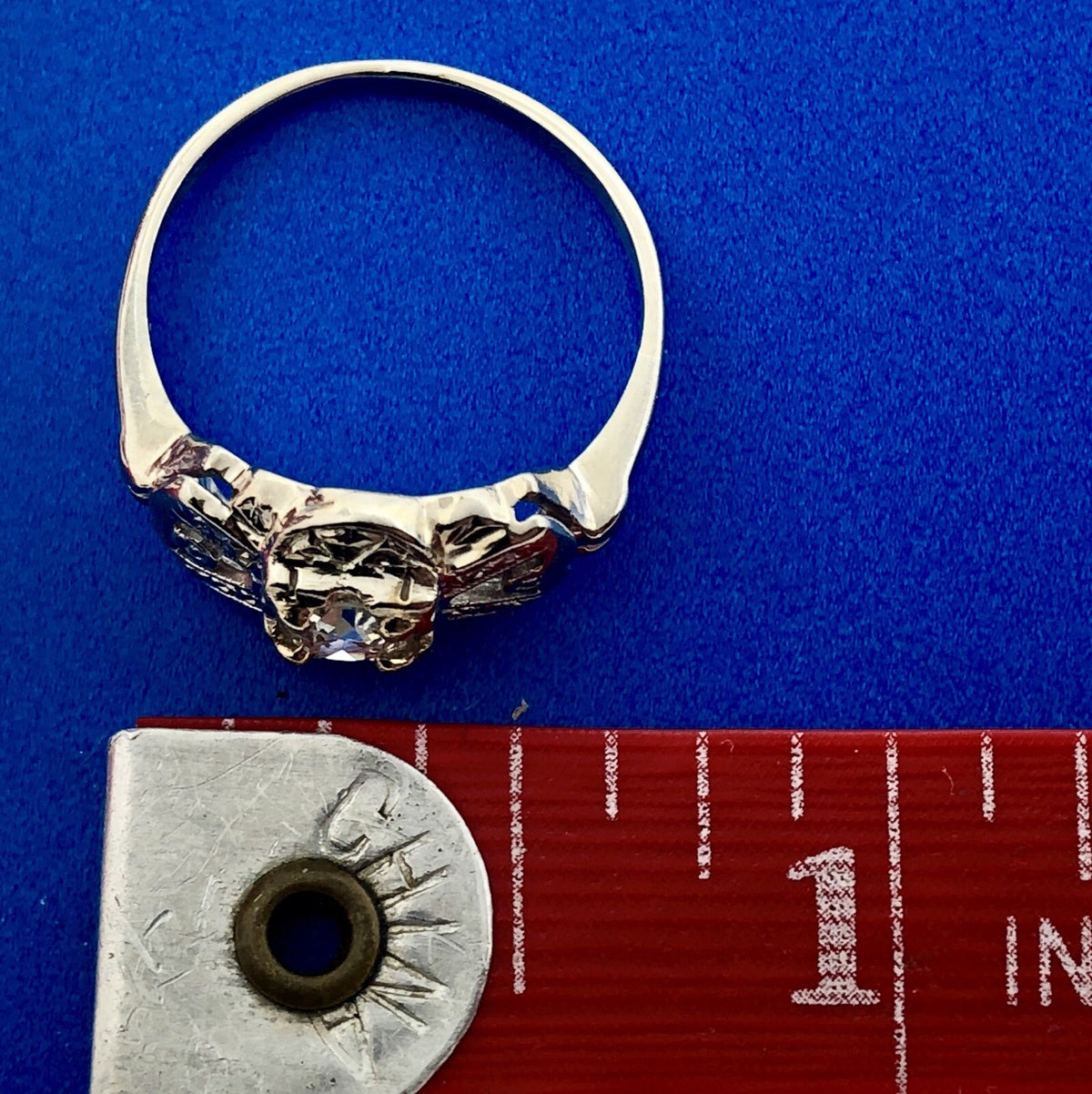 Art Deco 14K White Gold Diamond European Mine Cut Engagement Bridal Ring