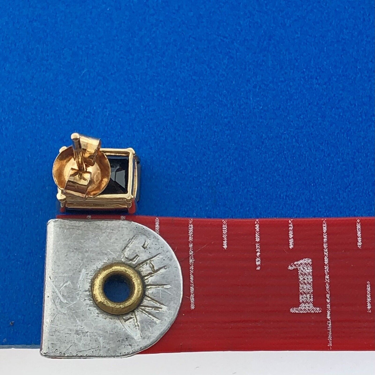 Gorgeous 14k Yellow Gold Emerald Cut Blue Sapphire Friction Back Stud Earrings