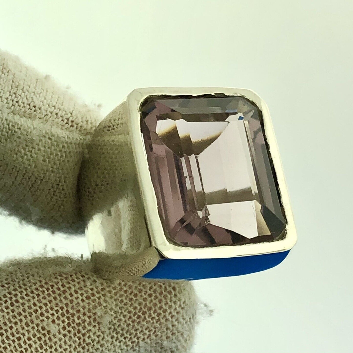 Stunning Sterling Silver 925 Emerald Cut 16.6 ct Amethyst Dome Ring Size 6
