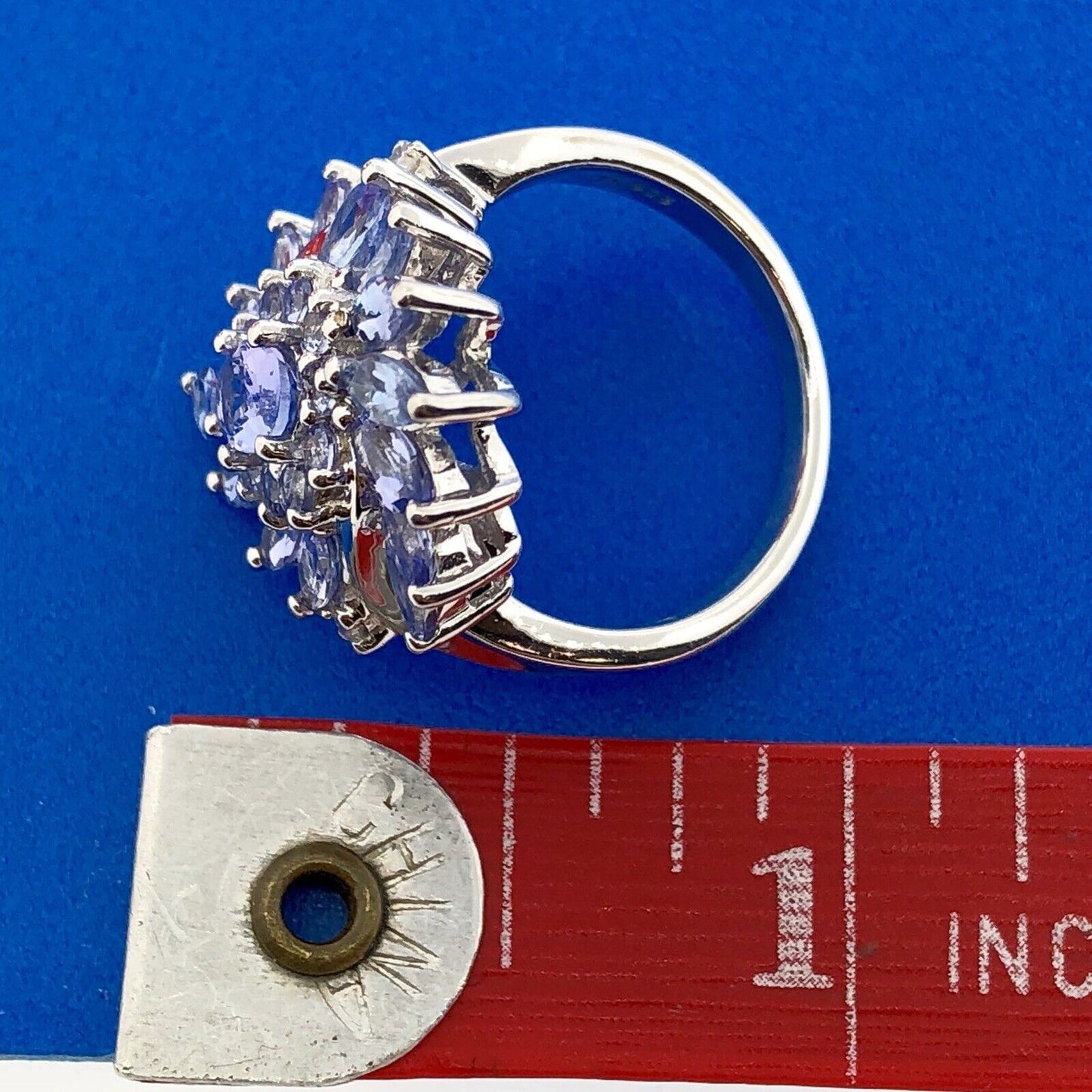 Stunning Designer JS 925 Sterling Silver Tanzanite Diamond Floral Cluster Ring