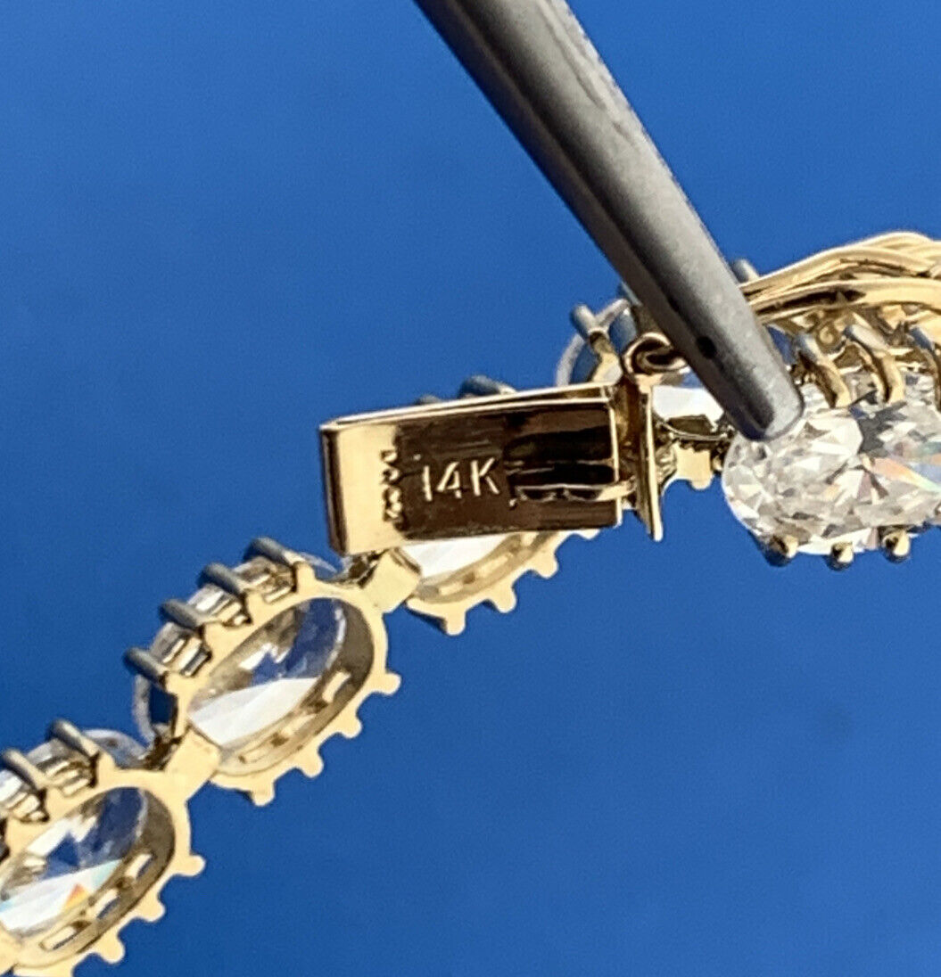 Designer 14K Yellow Gold Oval Cubic Zirconia CZ Statement Tennis Bracelet 10tcw