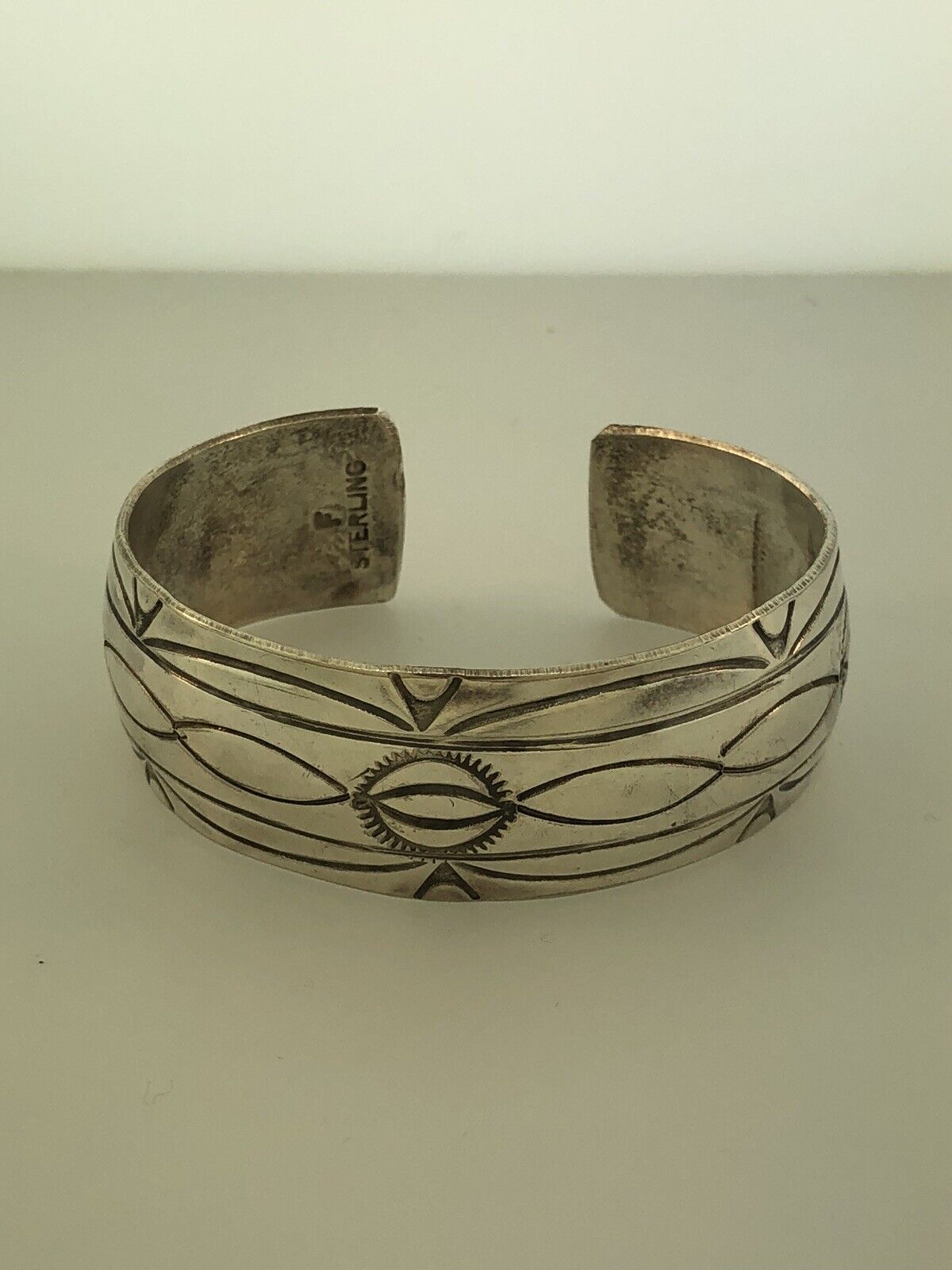 Vintage Navajo Fannie Platero 925 Sterling Silver Concho Style Cuff Bracelet