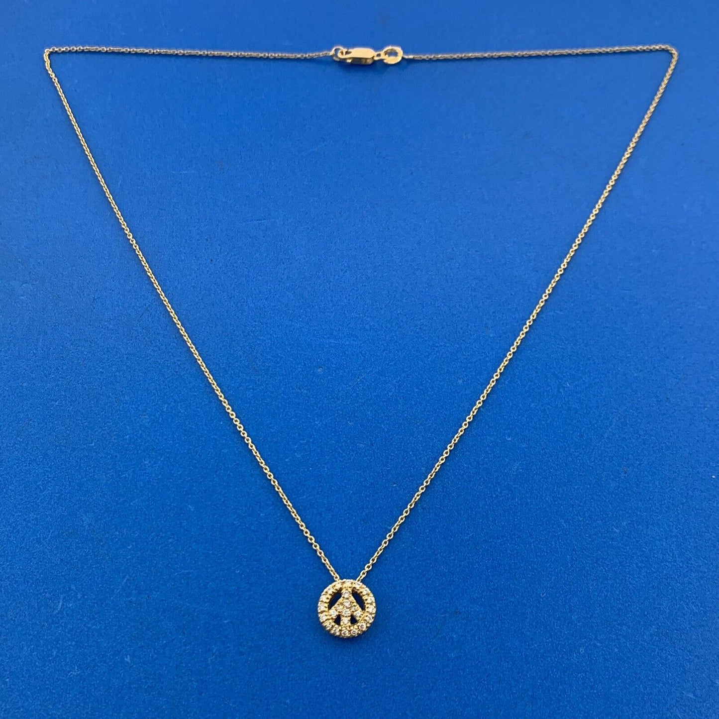 Designer Italy 18K Yellow Gold Diamond Peace Sign Necklace