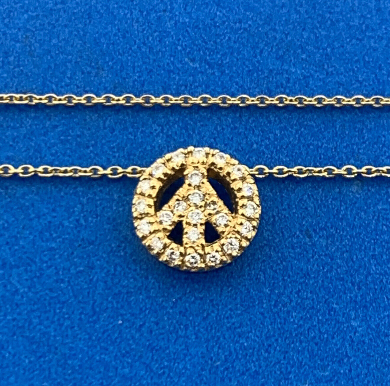 Designer Italy 18K Yellow Gold Diamond Peace Sign Necklace