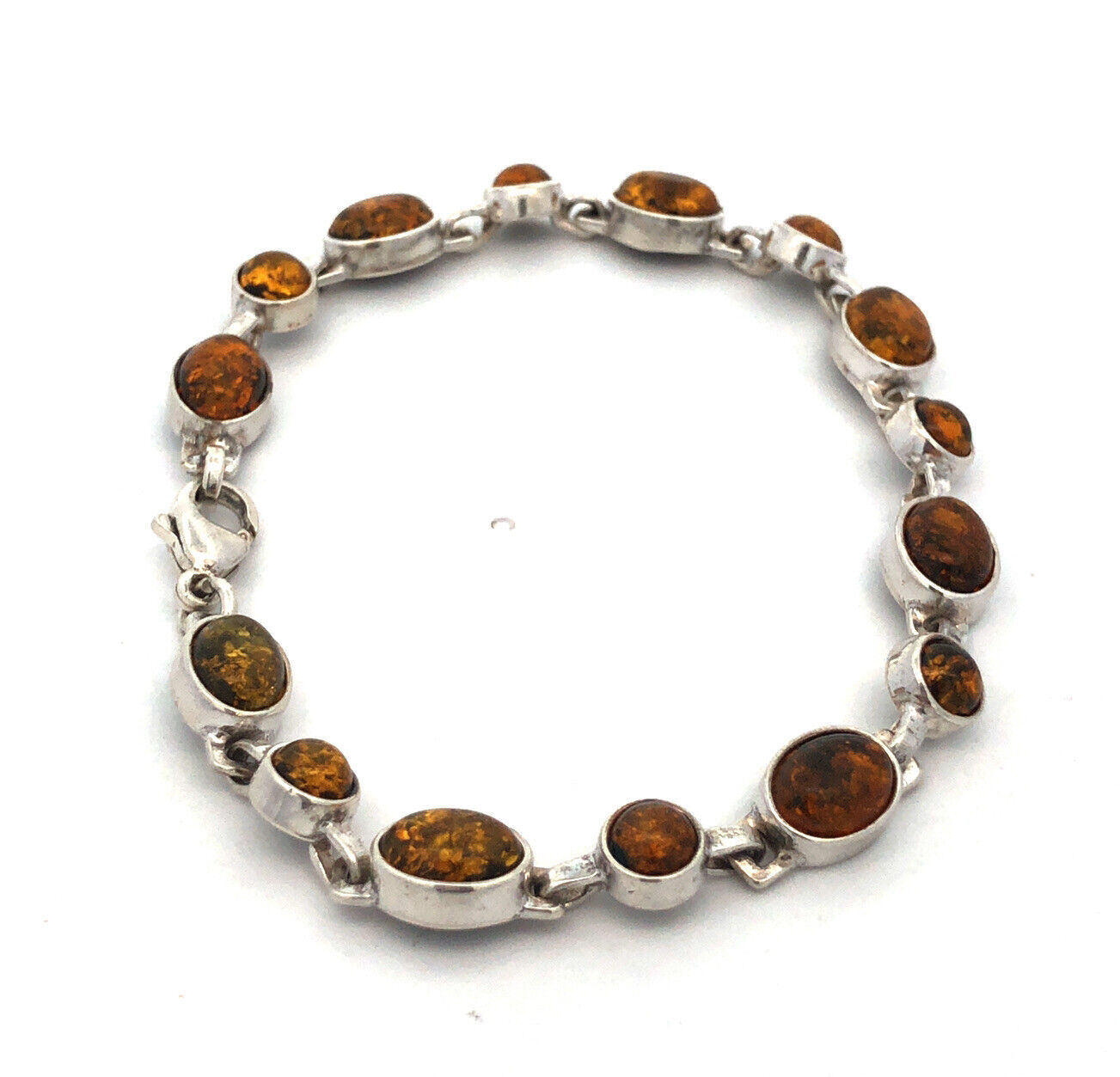 Vintage 925 Sterling Silver Oval Round Cabochon Amber Tennis Bracelet