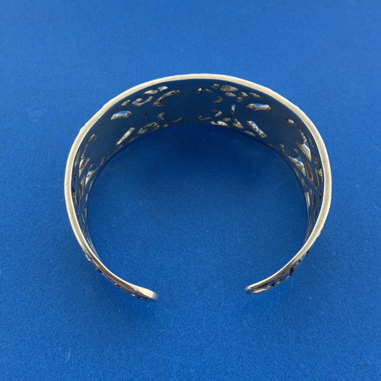 Artisan Sterling Silver Cubic Zirconia Open Scroll Work Statement Cuff Bracelet