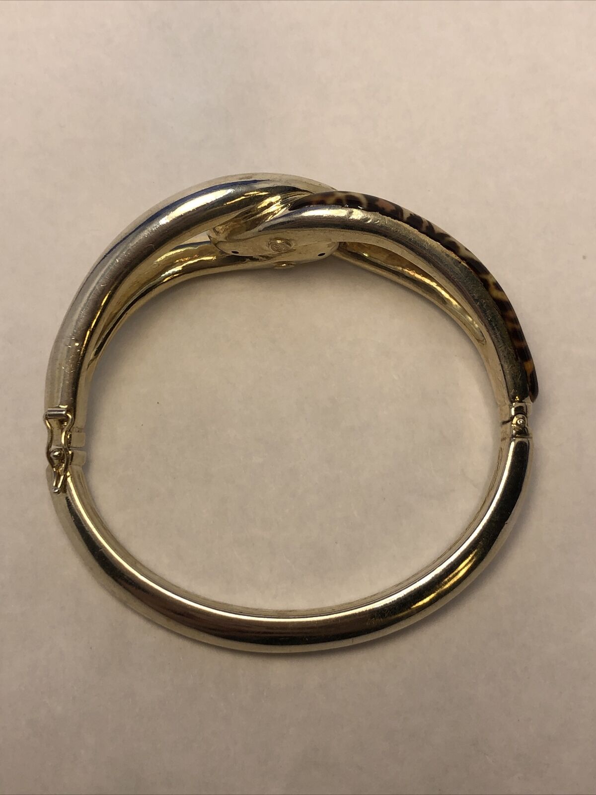 Italian Designer 925 Sterling Silver Leopard Enamel Hinged Cuff Bracelet