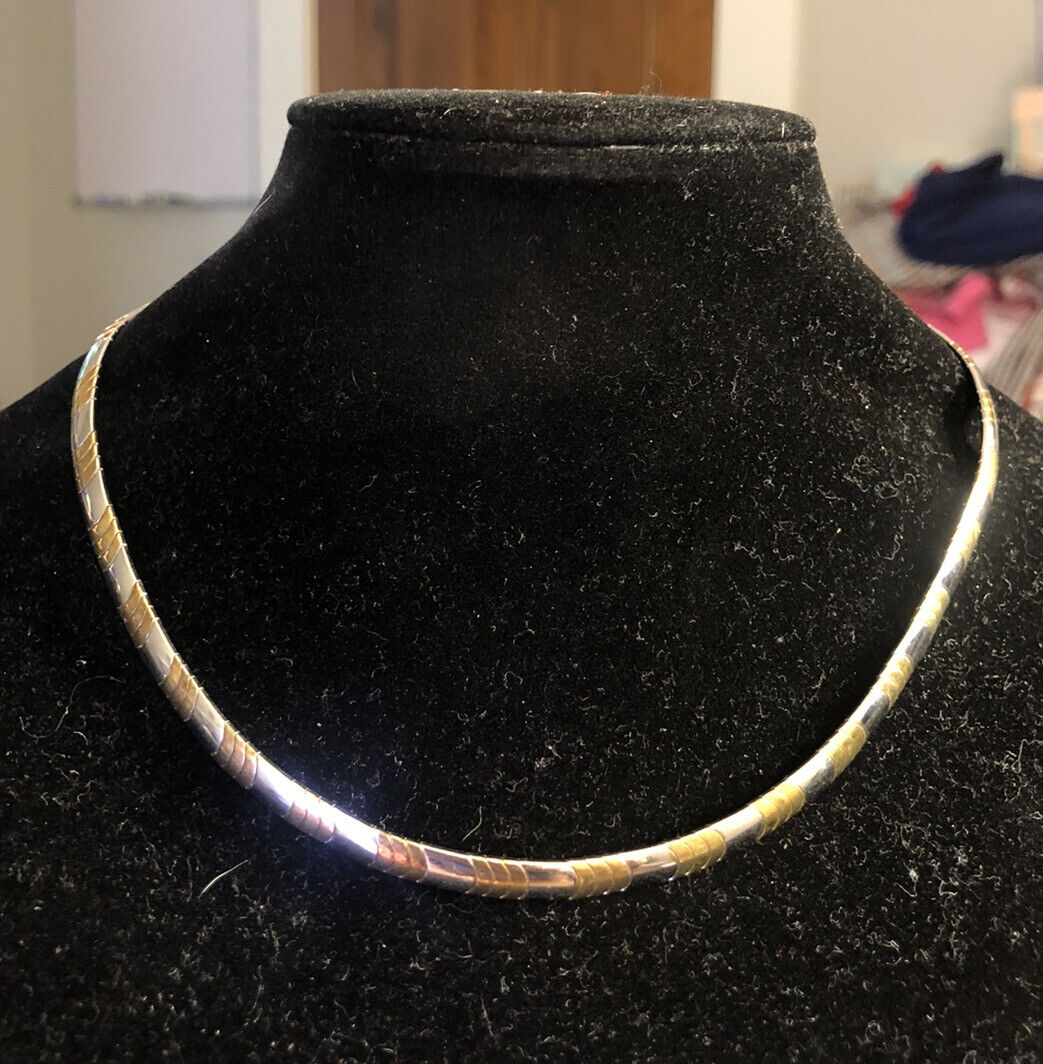 Designer Milor Italy 925 Sterling Silver Brass Two Tone Flat Chain Necklace