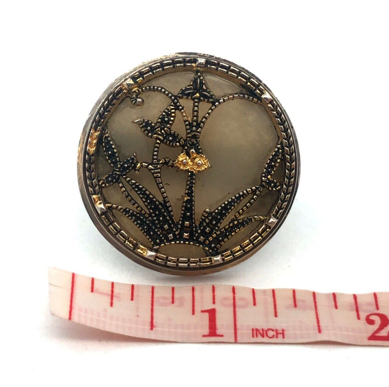 Lori Leavitt 925 Sterling Silver Gold Two Tone Asian White Jade Statement Ring