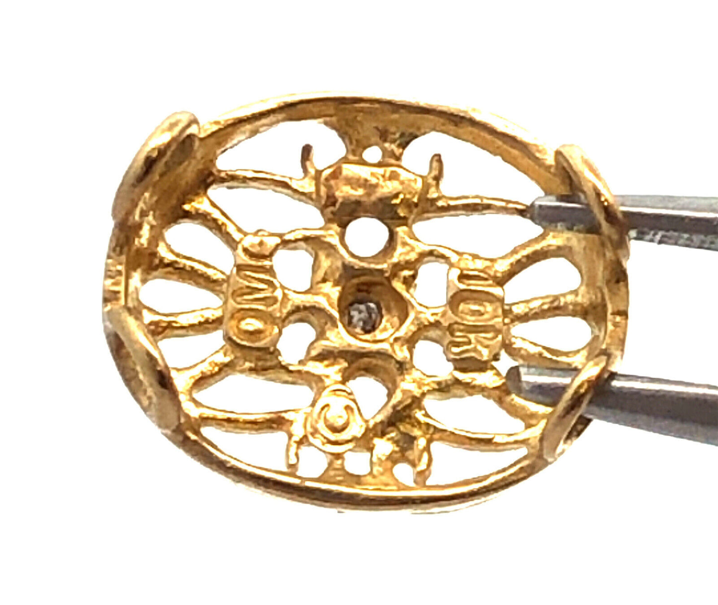 Designer 10K Yellow Gold Diamond Floral Scroll Oval Slide Bracelet Charm