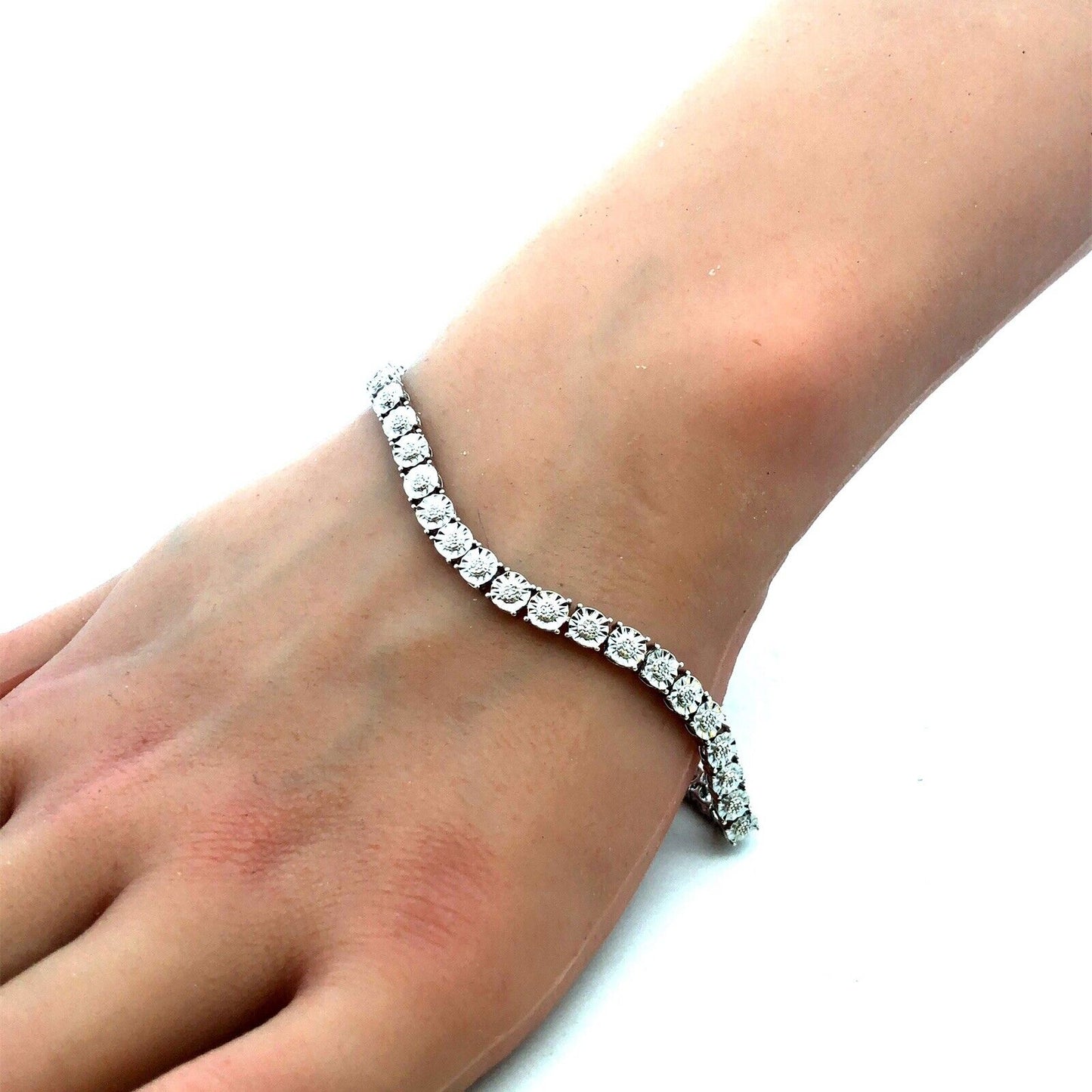 Designer JWBR 925 Sterling Silver Round Diamond Textured Tennis Bracelet