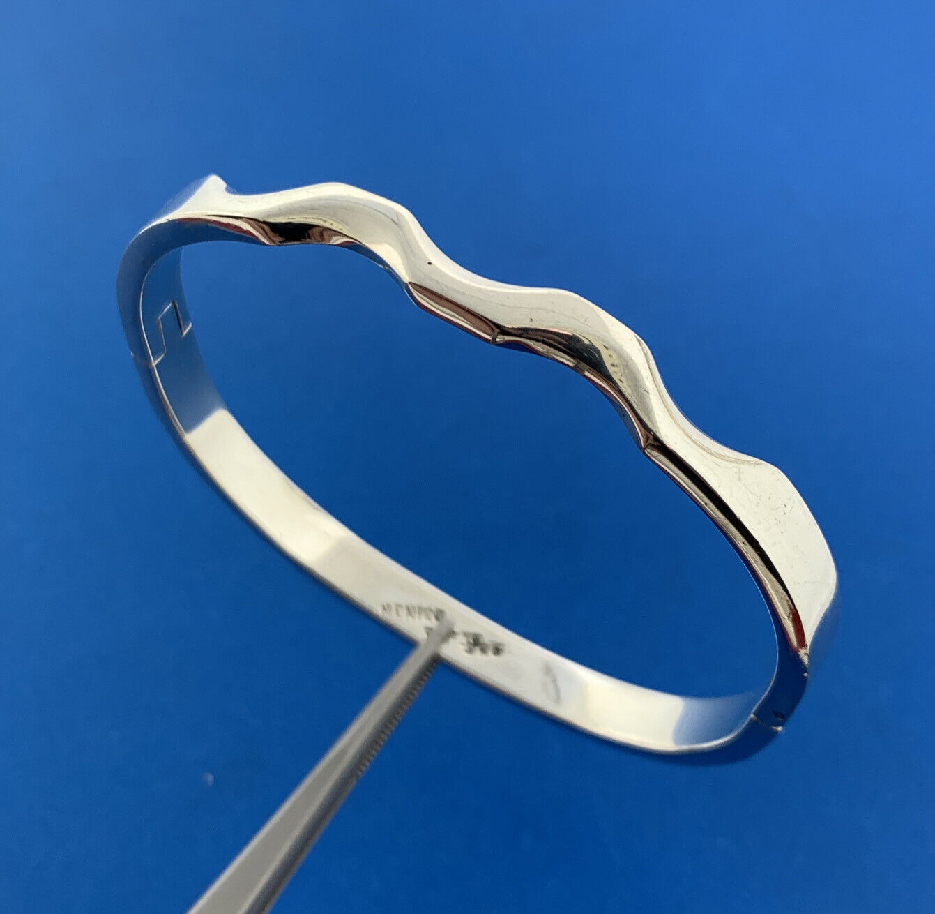 Vintage Taxco 925 Sterling Silver Modernist Wave Hinged Cuff Bangle Bracelet