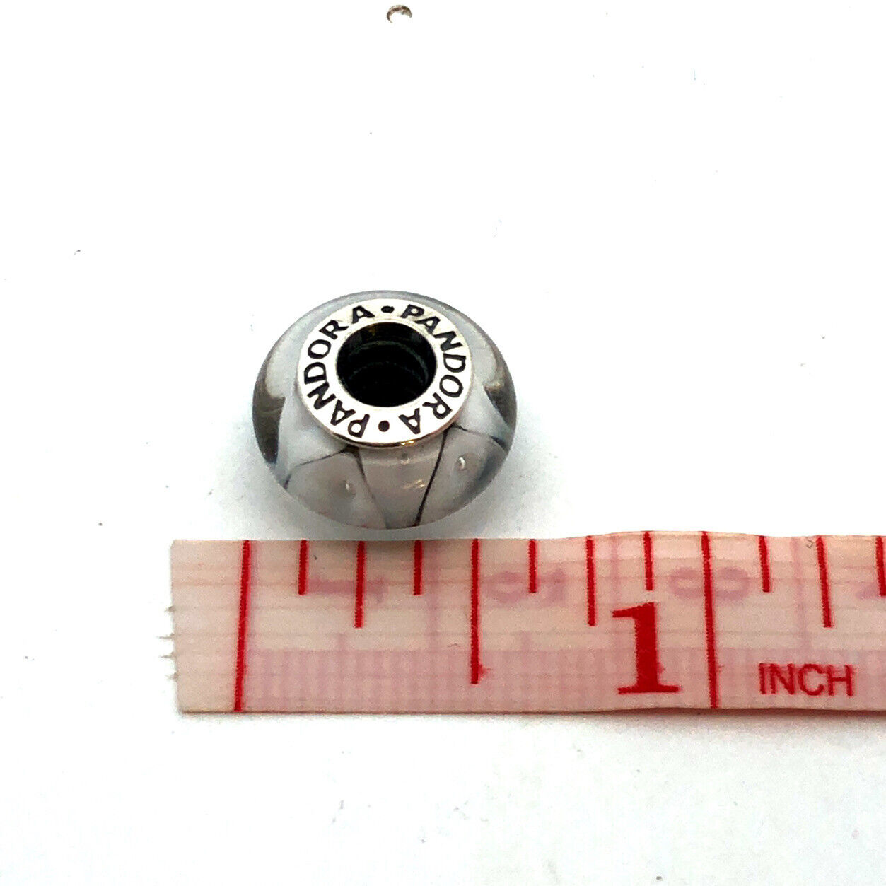 Retired PANDORA 925 Sterling Silver 790921 White Murano Looking Glass Bead Charm