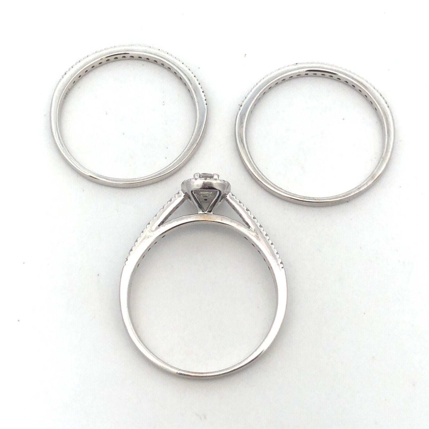 Beautiful 14k White Gold Round Diamond Trio Set Engagement Wedding Ring