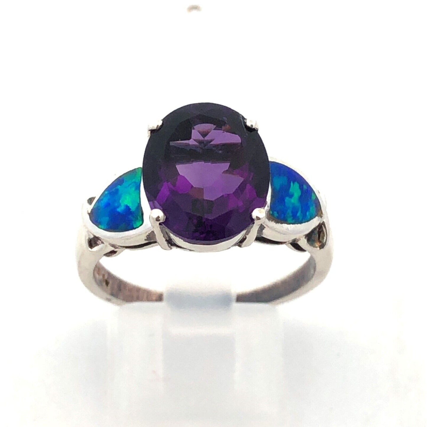 Designer 925 Sterling Silver Oval Amethyst Opal Doublet Accented Statement Ring