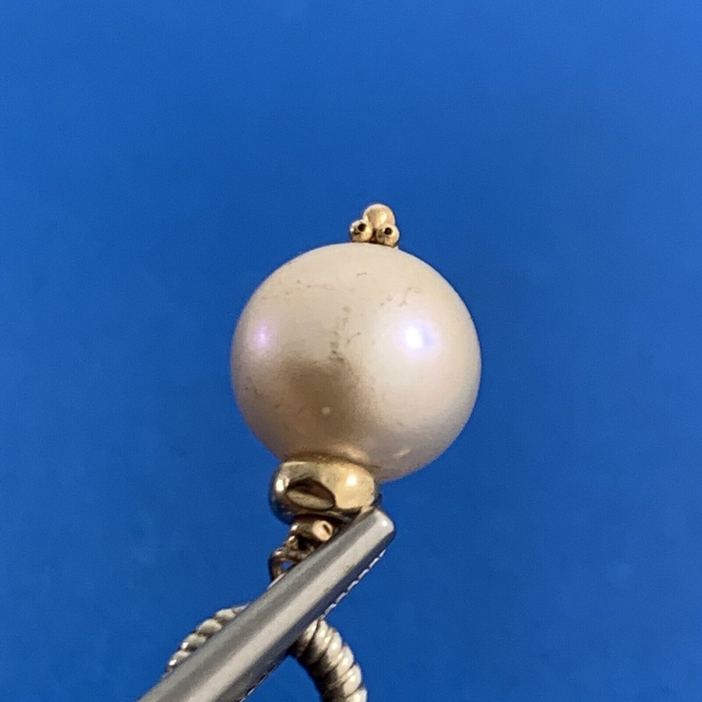Estate 925 Sterling Silver 14K Gold Accented Pearl Charm Toggle Bracelet