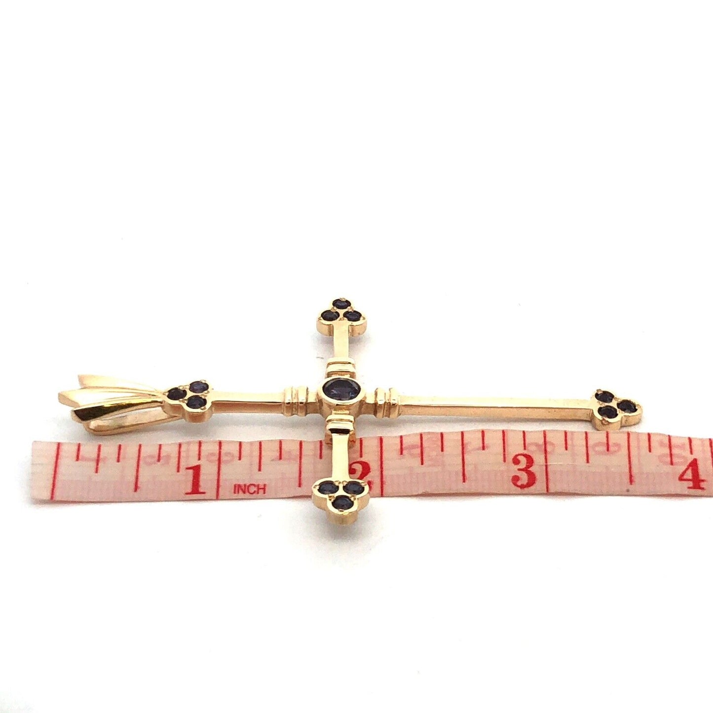 Large 14K Yellow Gold Round Mystic Topaz Statement Cross Religious Pendant