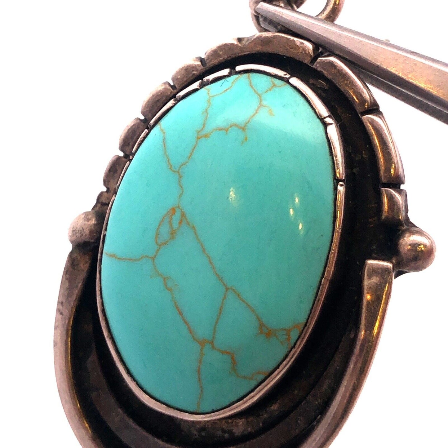 Modernist HOB Mexico 925 Sterling Silver Turquoise Statement Dangle Stud Ea