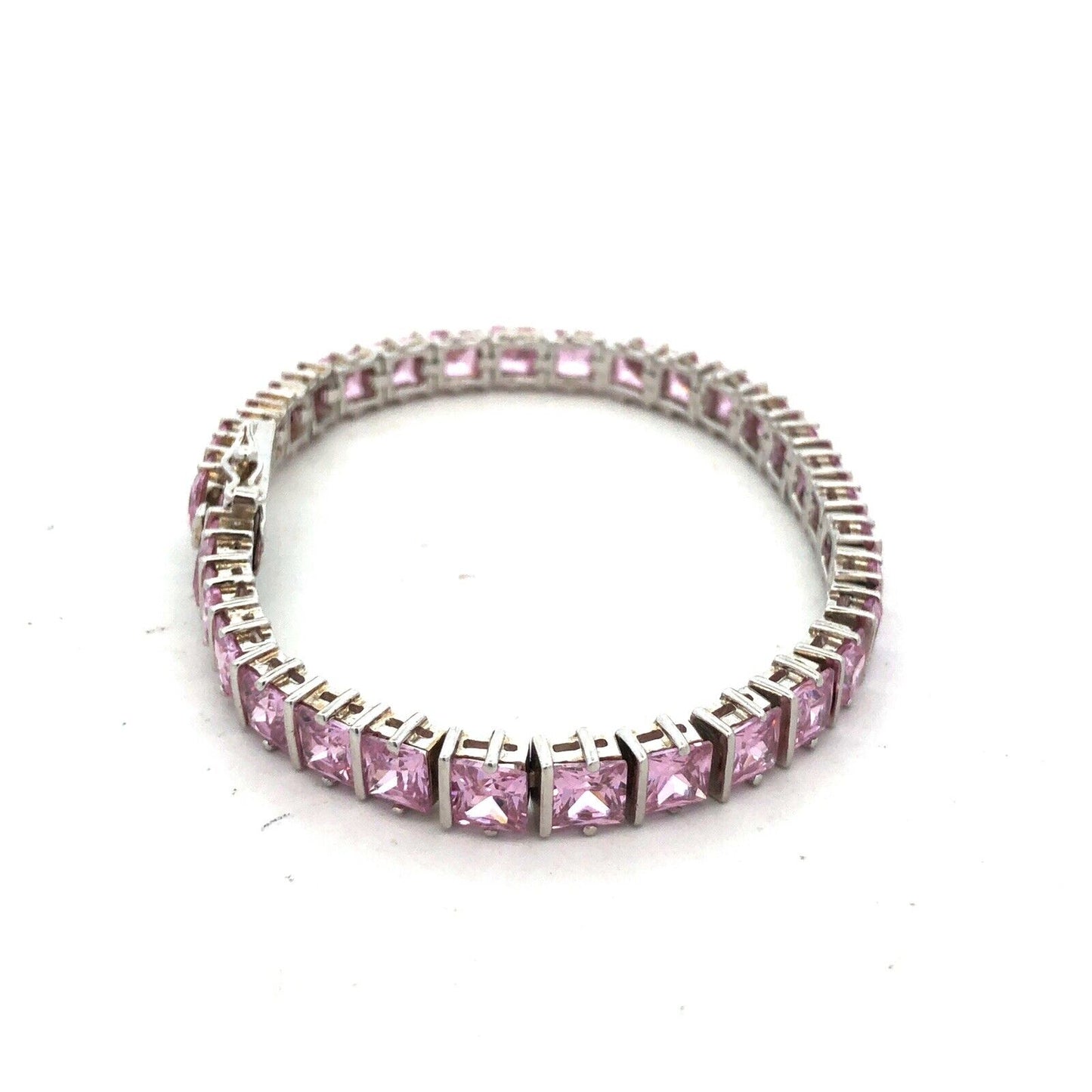 Designer DBJ 925 Sterling Silver Princess Cut Pink Cubic Zircona Tennis Bracelet