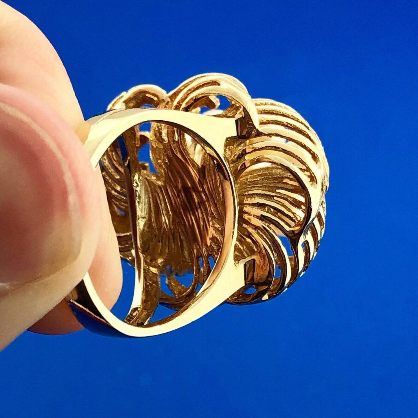 Vintage 14K Yellow Gold 9 Pearl Bird Nest Cluster Statement Cocktail Ring