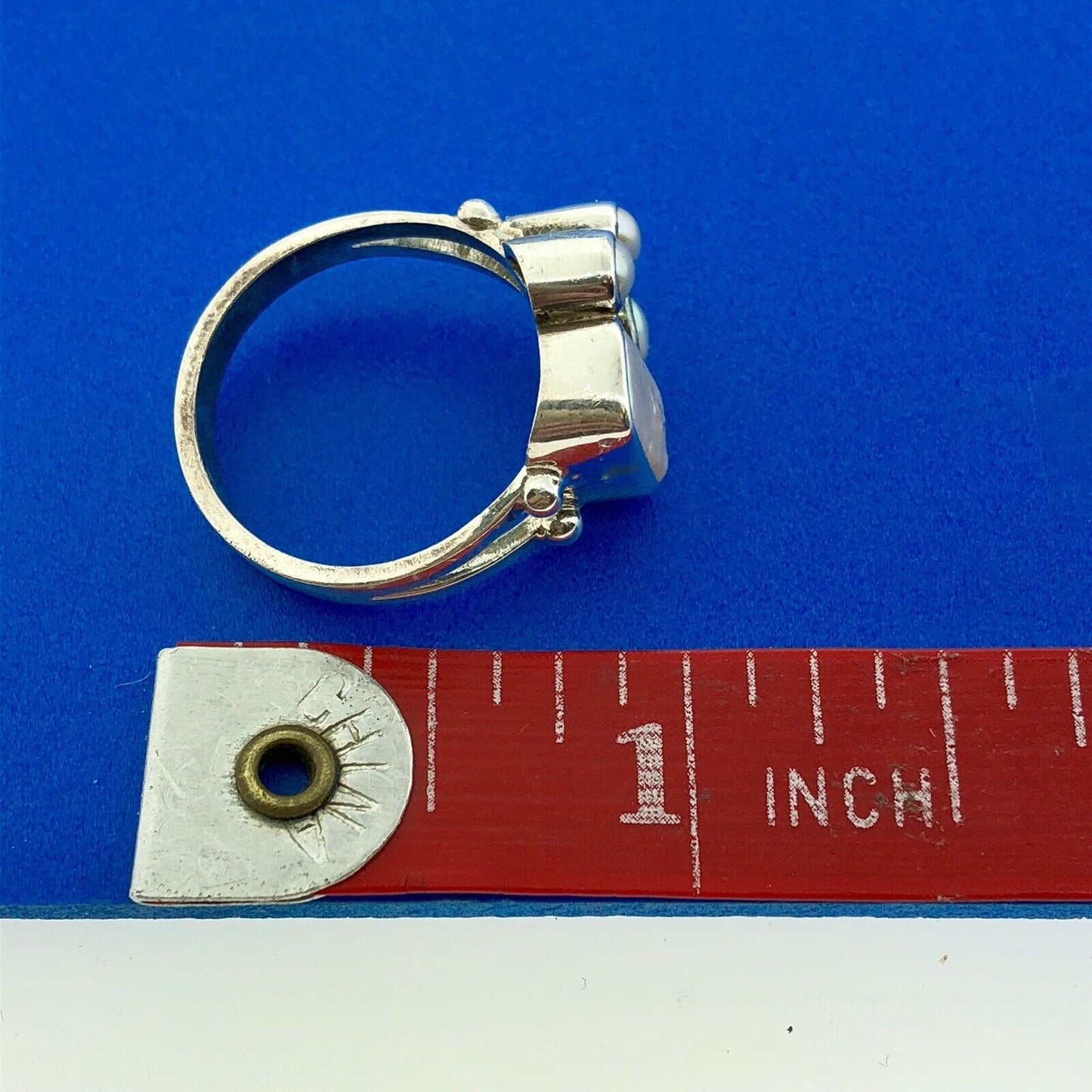 Sterling Silver 925 Freshwater Pearl Mother Of Pearl Cabochon Free Form Ring