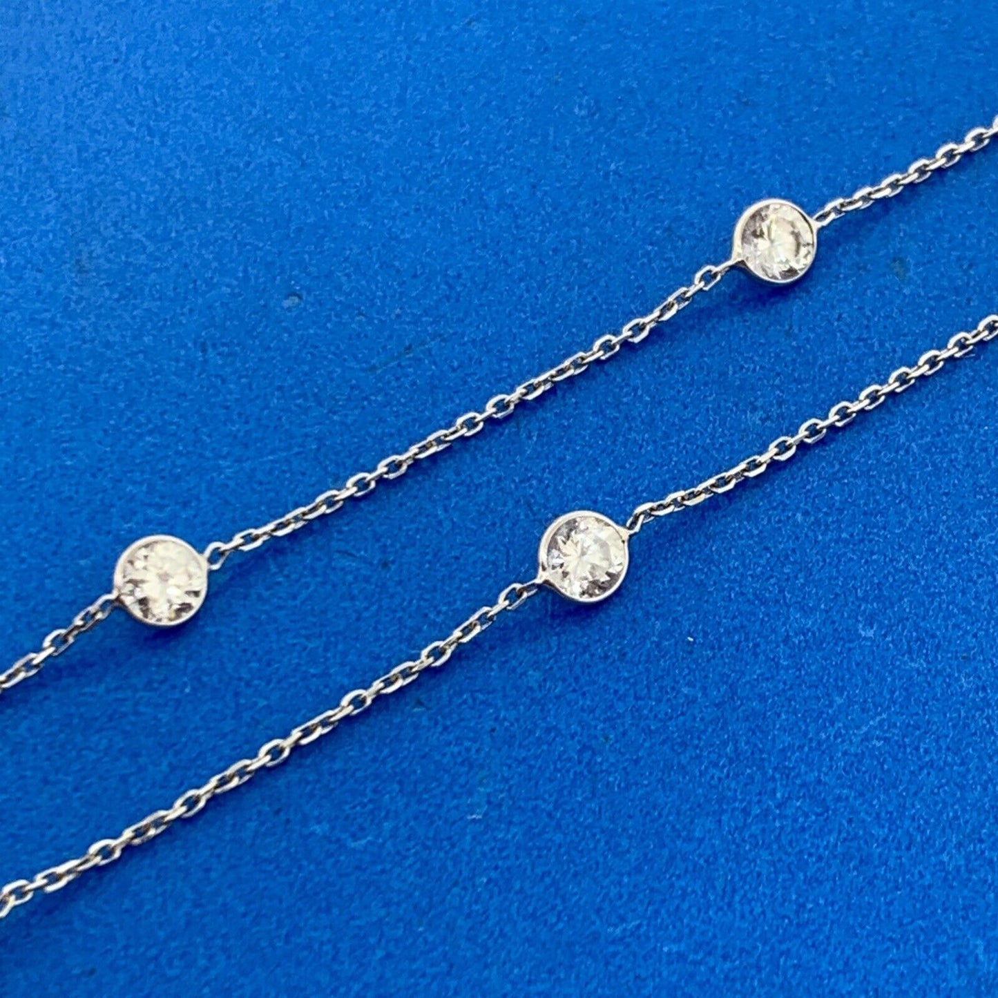 Designer 14K White Gold Round White Tourmaline Station Necklace